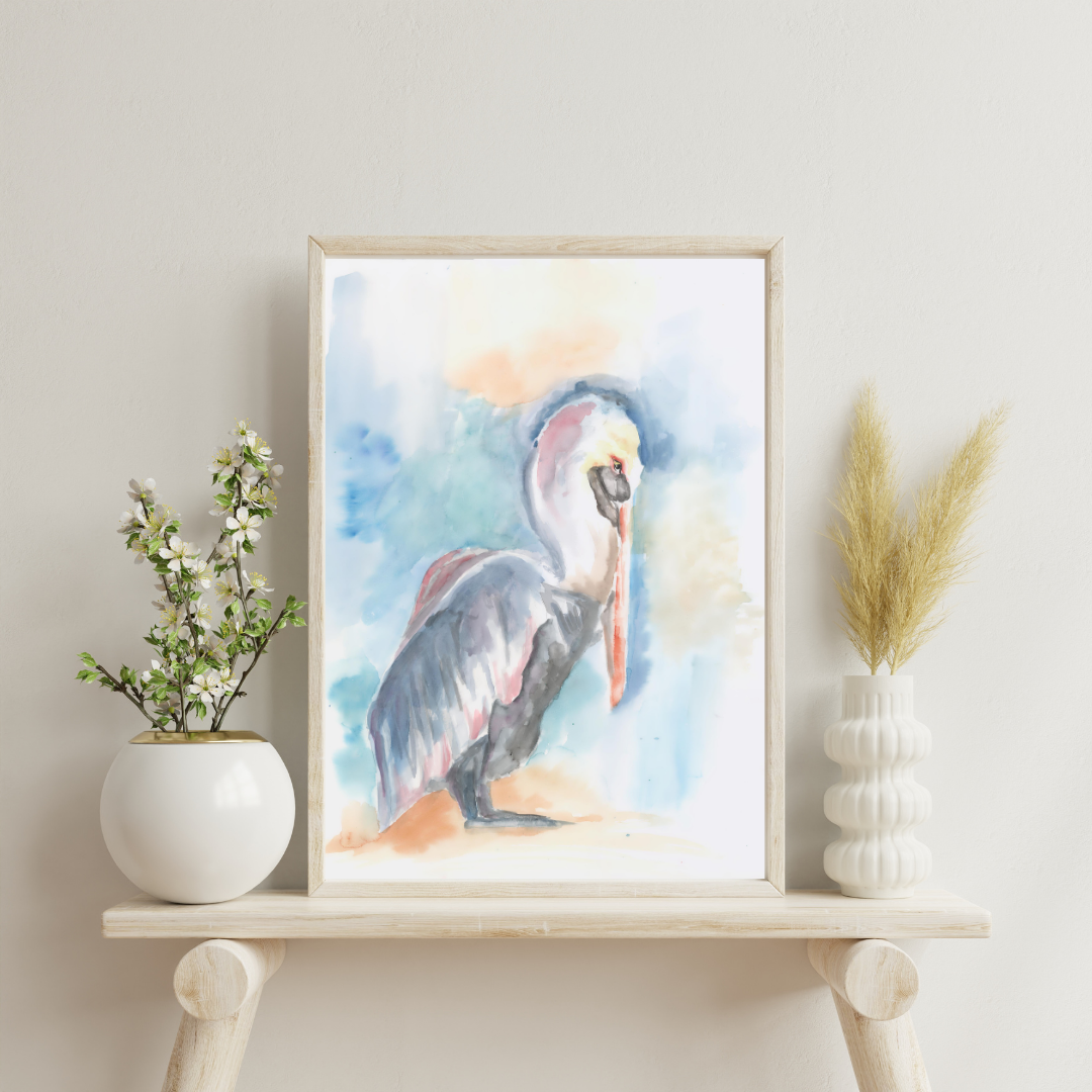 Pelican Print from Original Watercolor Painting, Abstract Wall Art, Home Decor for Bird Lover