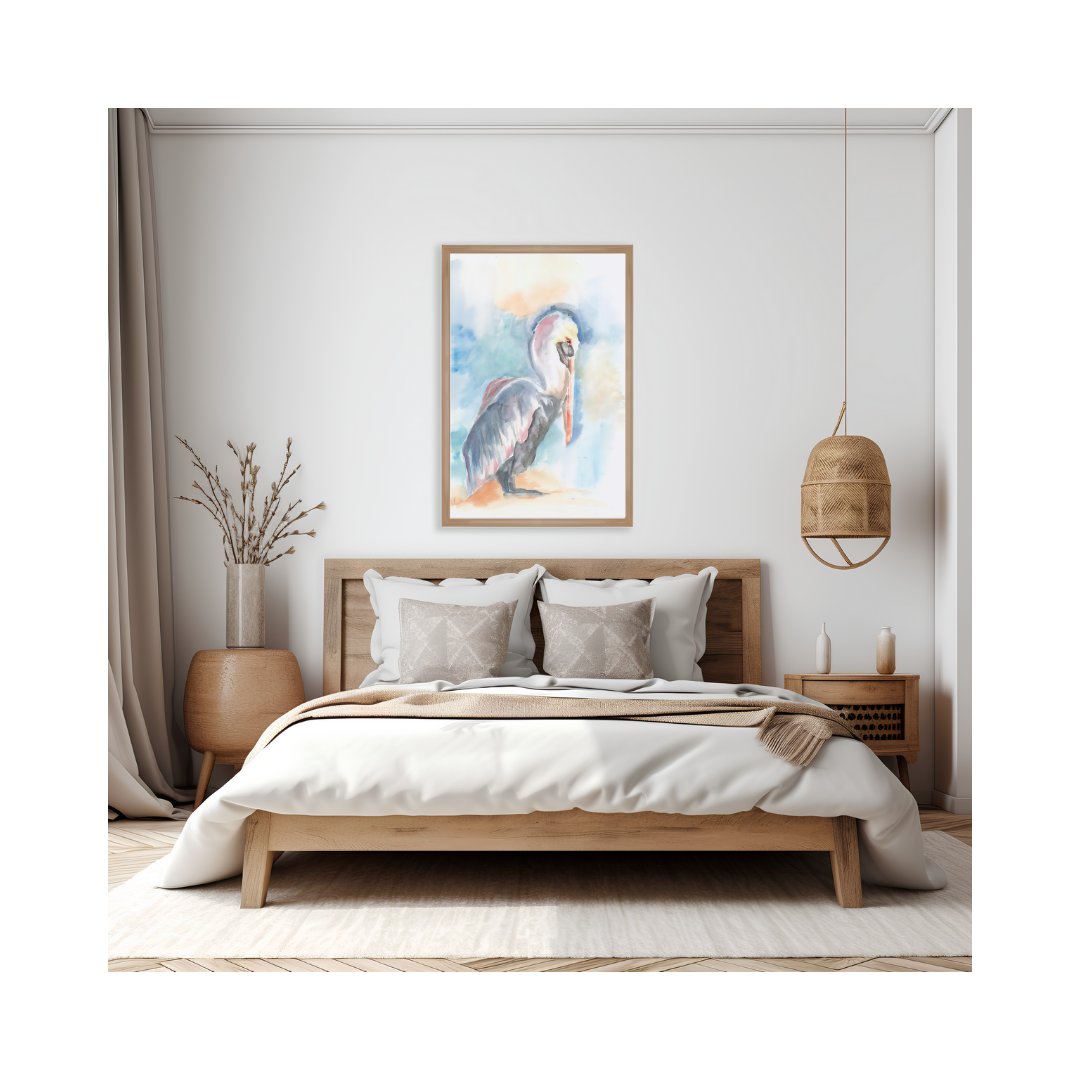 Pelican Print from Original Watercolor Painting, Abstract Wall Art, Home Decor for Bird Lover