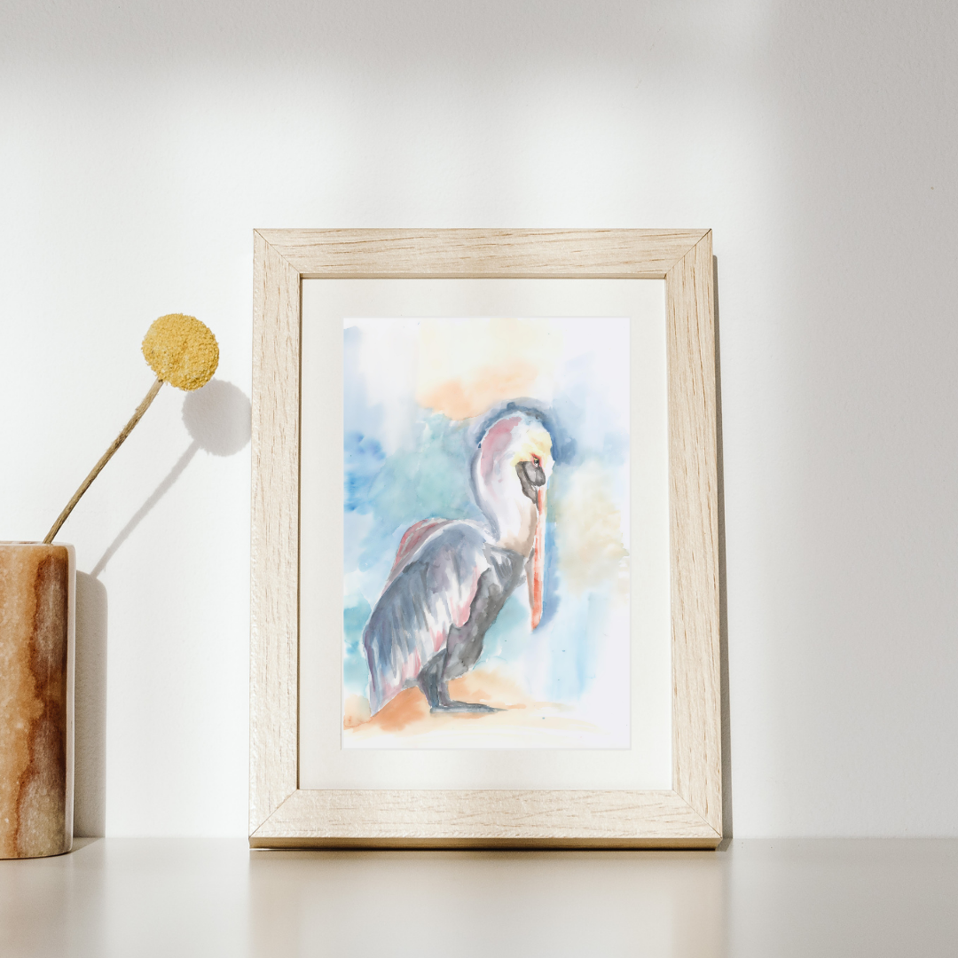 Pelican Print from Original Watercolor Painting, Abstract Wall Art, Home Decor for Bird Lover