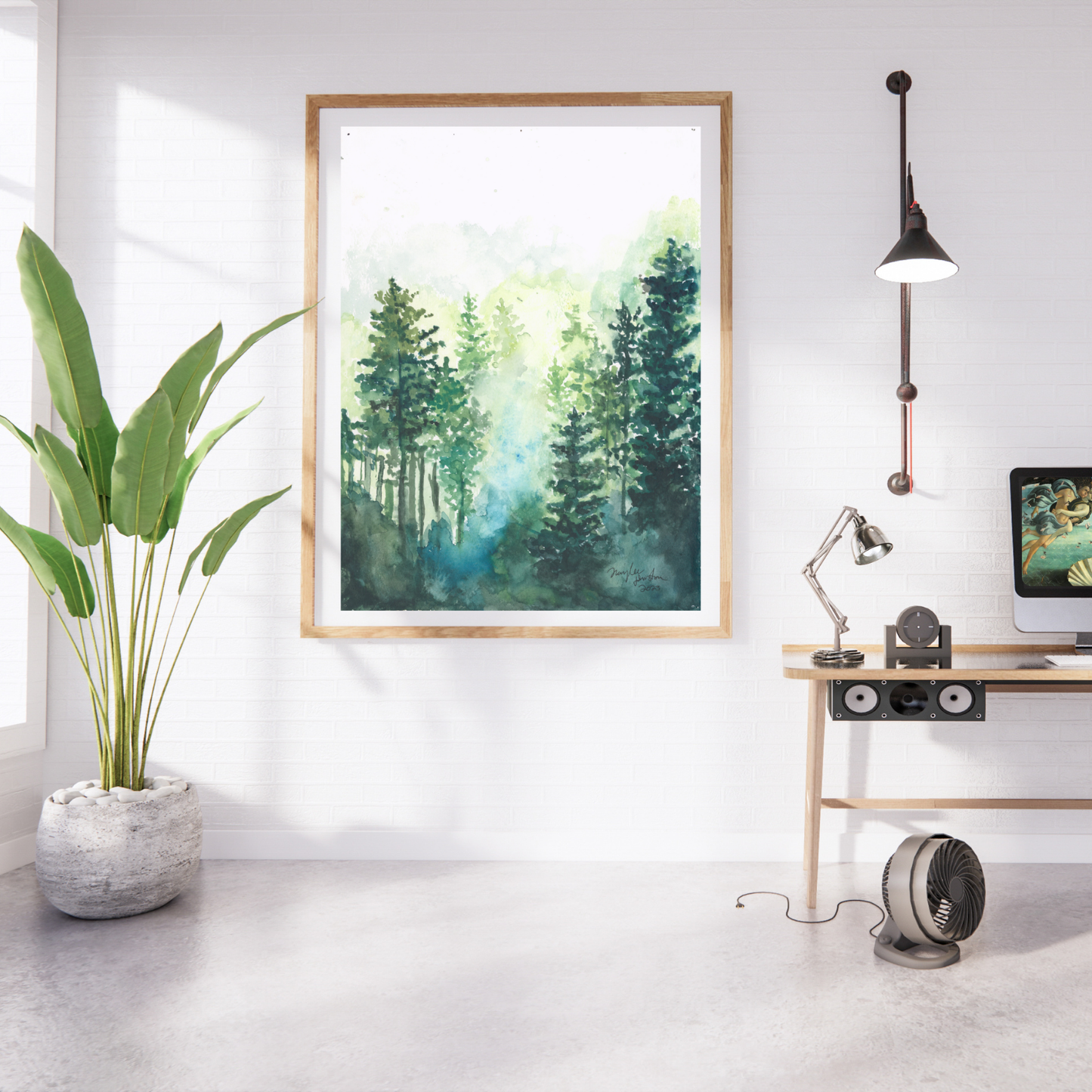 Foggy Morning Forest Painting, Print of Original Sunset Watercolor Artwork