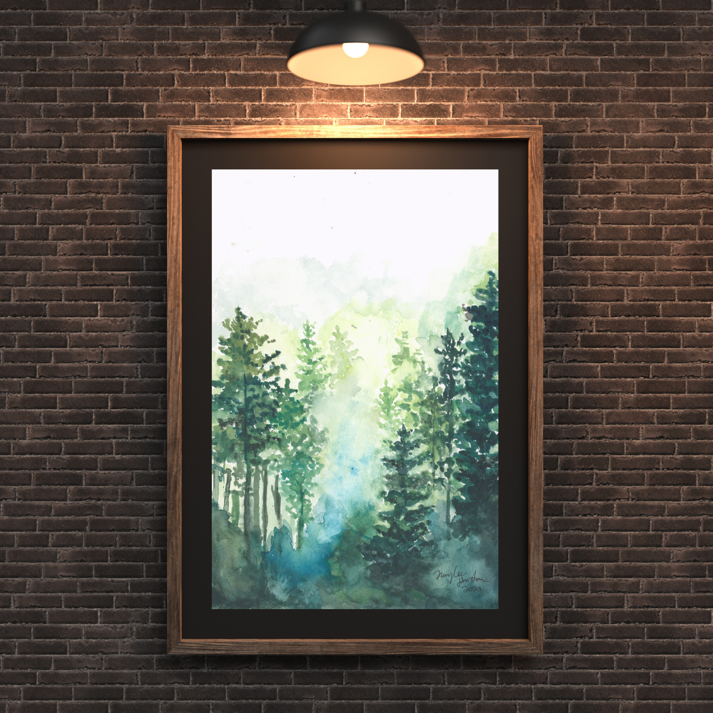 Foggy Morning Forest Painting, Print of Original Sunset Watercolor Artwork