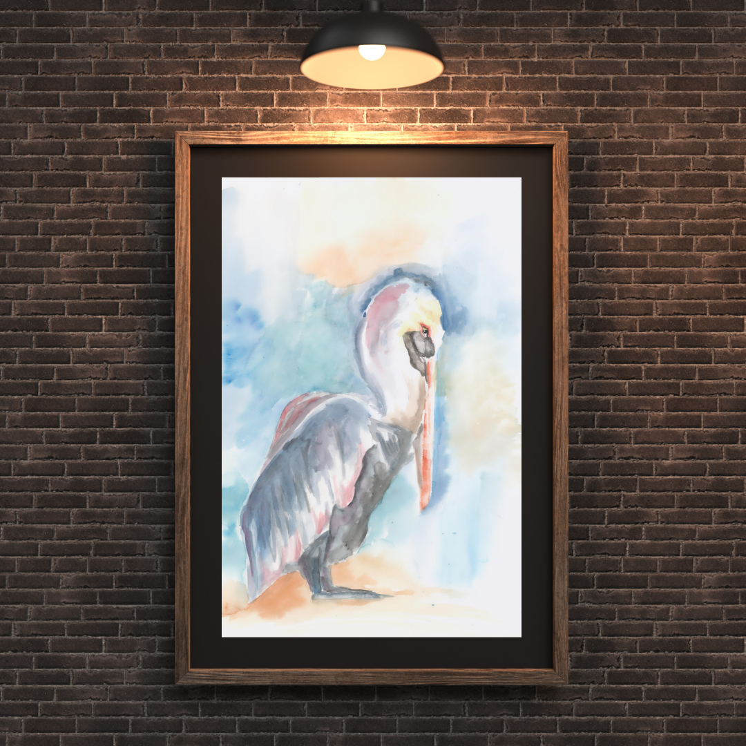 Pelican Print from Original Watercolor Painting, Abstract Wall Art, Home Decor for Bird Lover