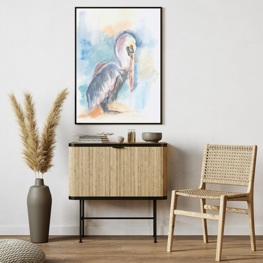 Pelican Print from Original Watercolor Painting, Abstract Wall Art, Home Decor for Bird Lover