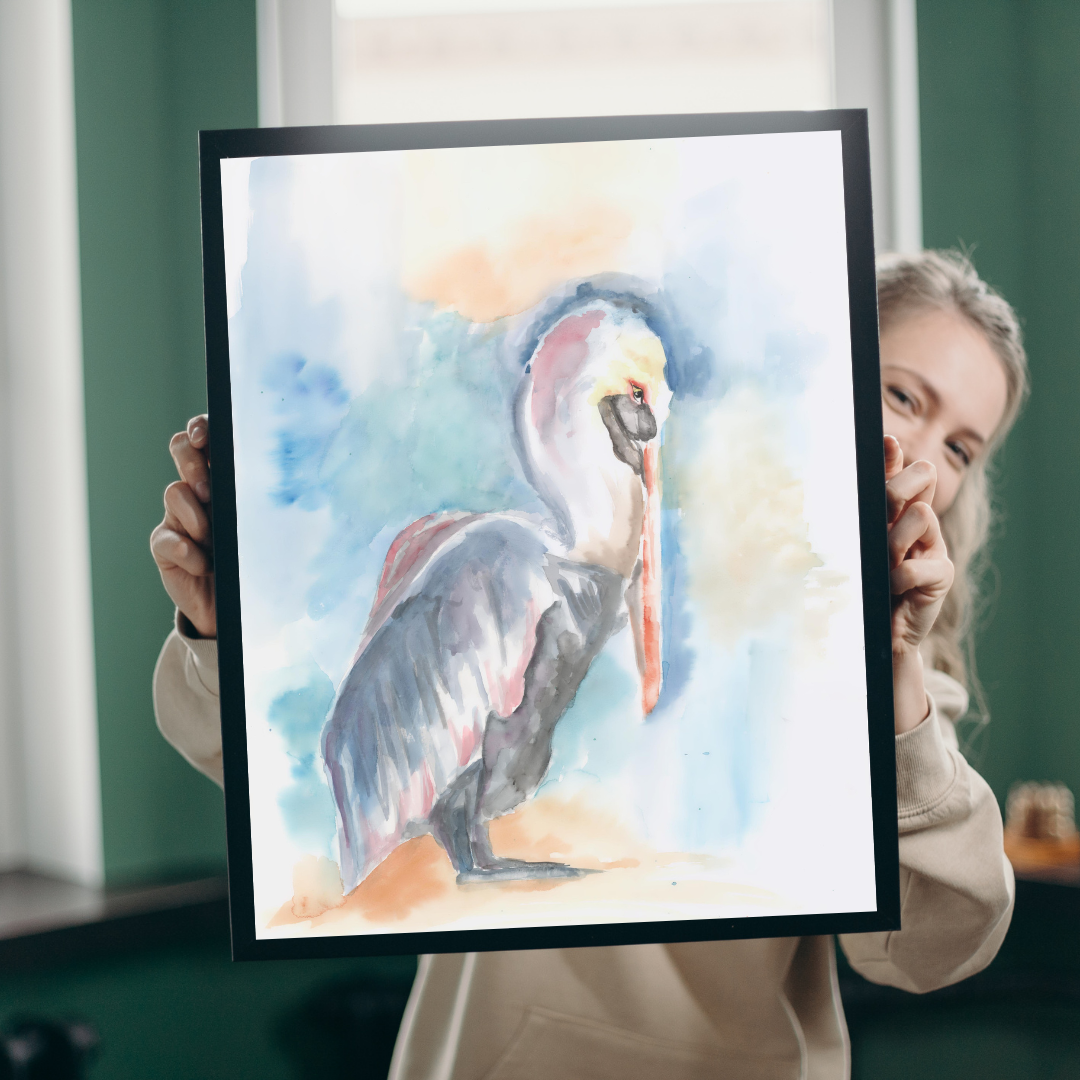 Pelican Print from Original Watercolor Painting, Abstract Wall Art, Home Decor for Bird Lover