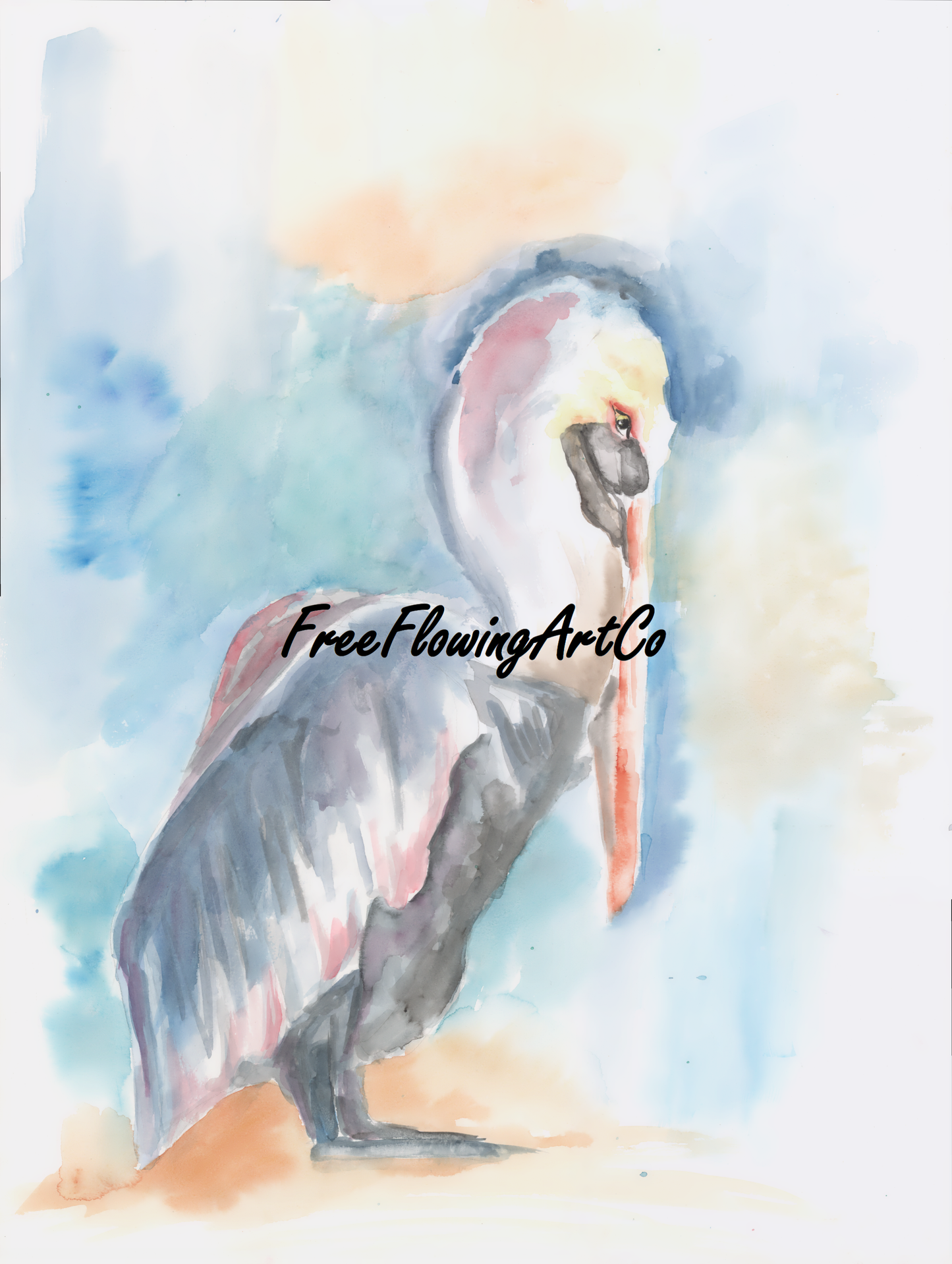 Pelican Print from Original Watercolor Painting, Abstract Wall Art, Home Decor for Bird Lover