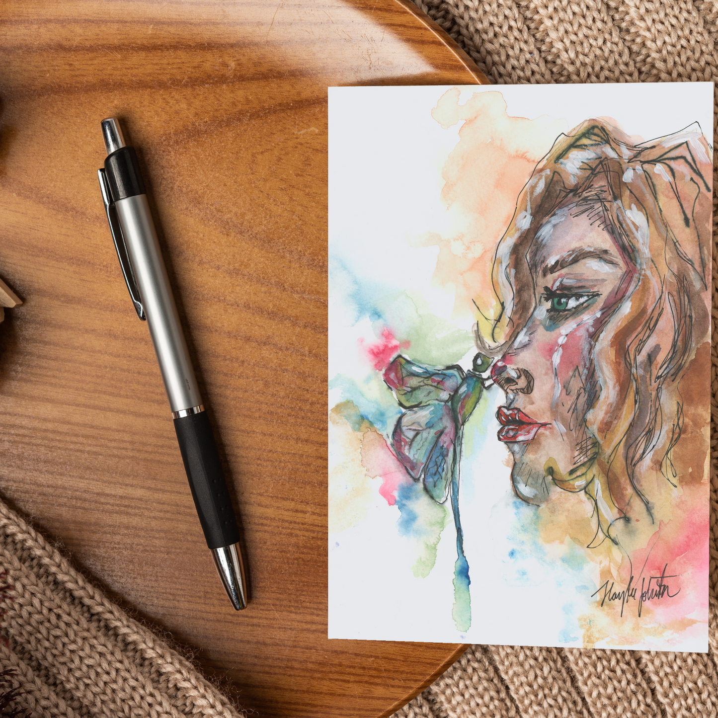 Note Card and Envelope Bundle - Dragonfly Girl - 5 1/8 x 7 - A7