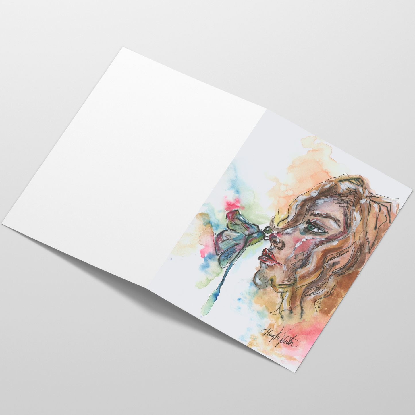 Folding Greeting Card and Envelope Bundle - Dragonfly Girl - 5 1/8 x 7 - A7