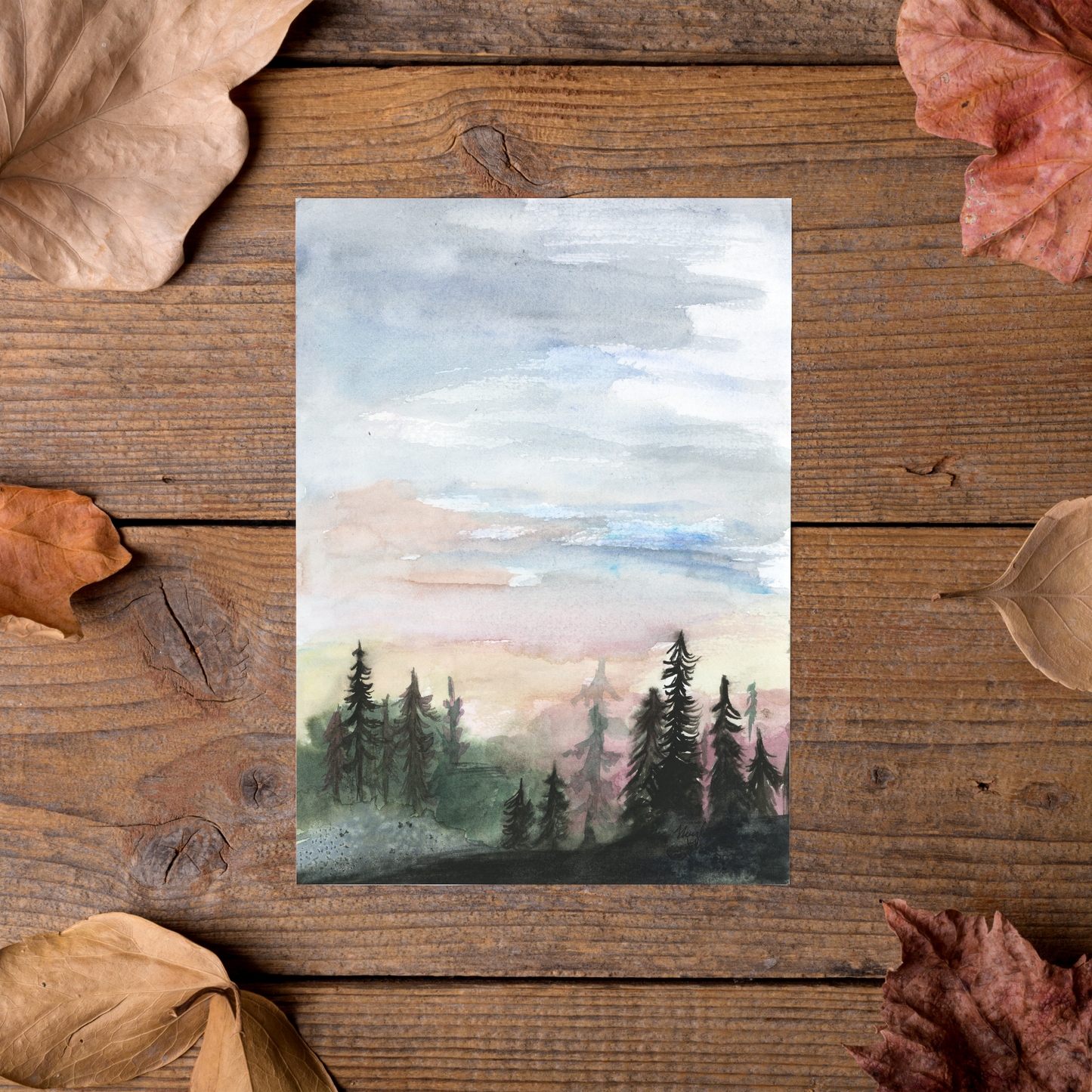Note Card and Envelope Bundle - Forest Skyline - 5 1/8 x 7 - A7
