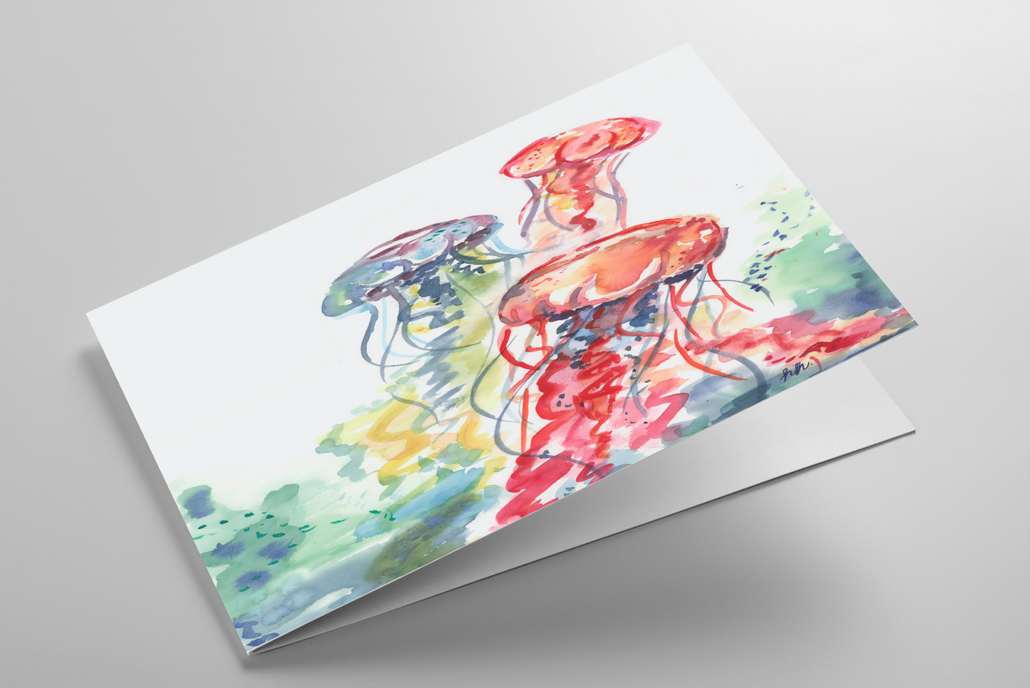 Folding Greeting Card and Envelope Bundle - Jellyfish Bloom - 5 1/8 x 7 - A7