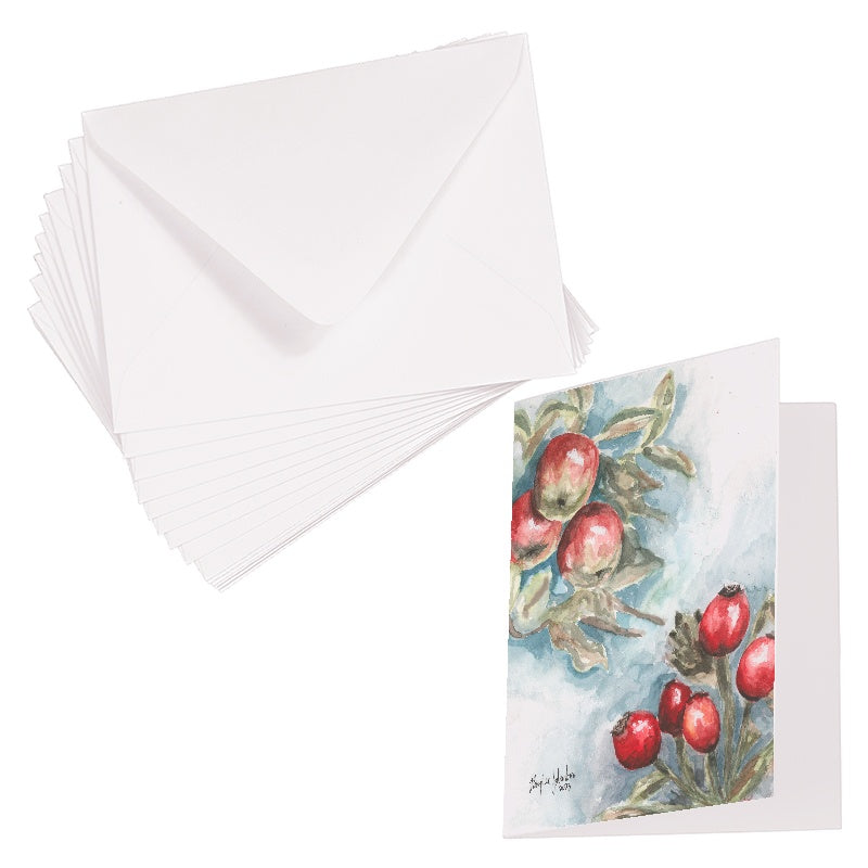 Folding Greeting Card and Envelope Bundle - Red Apples and Rosehips - 5 1/8 x 7 - A7