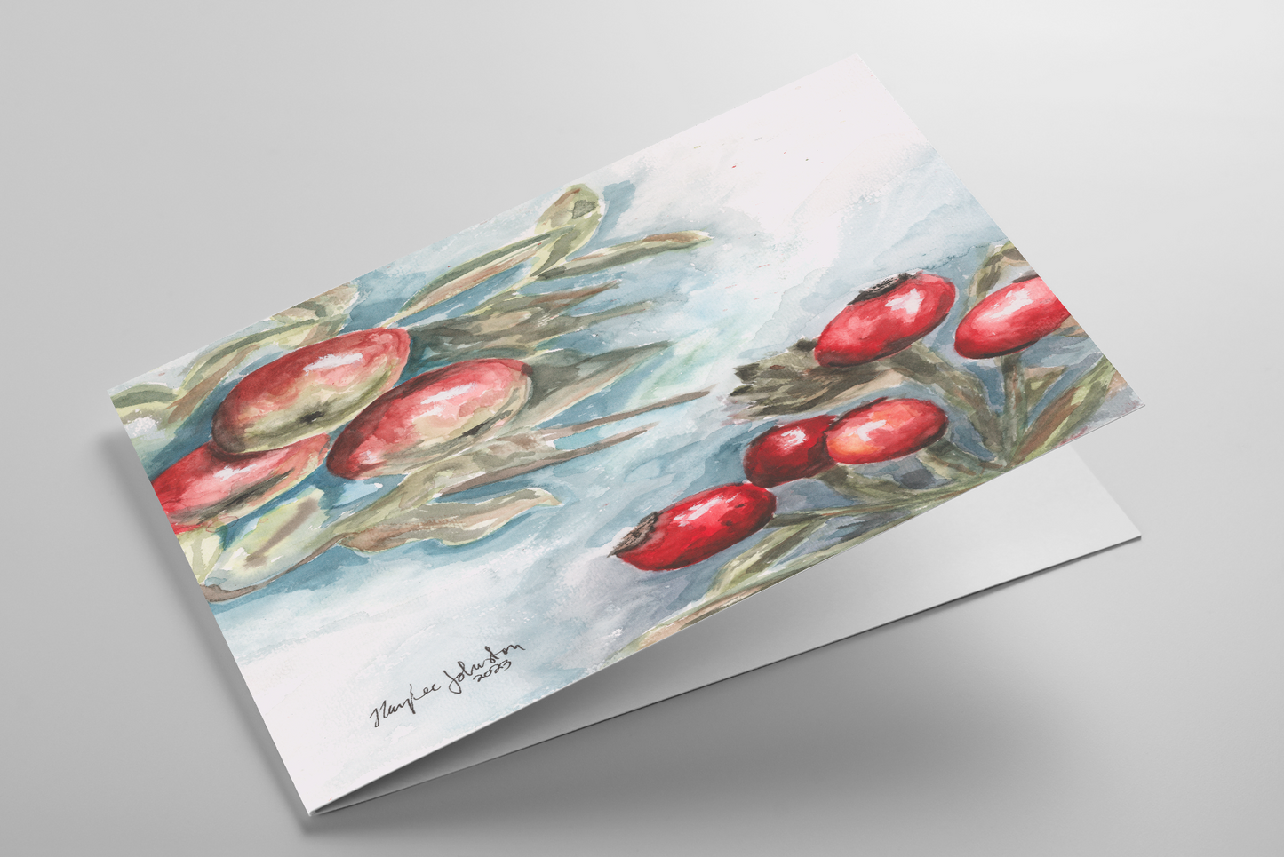 Folding Greeting Card and Envelope Bundle - Red Apples and Rosehips - 5 1/8 x 7 - A7