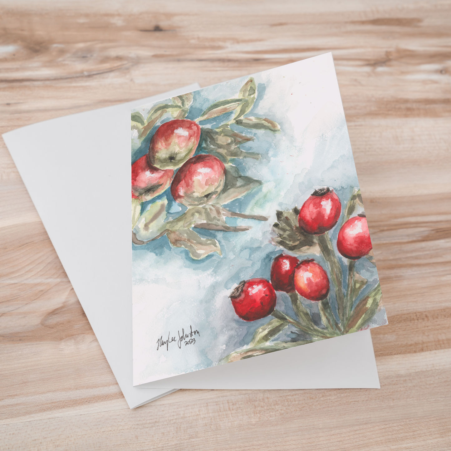 Folding Greeting Card and Envelope Bundle - Red Apples and Rosehips - 5 1/8 x 7 - A7