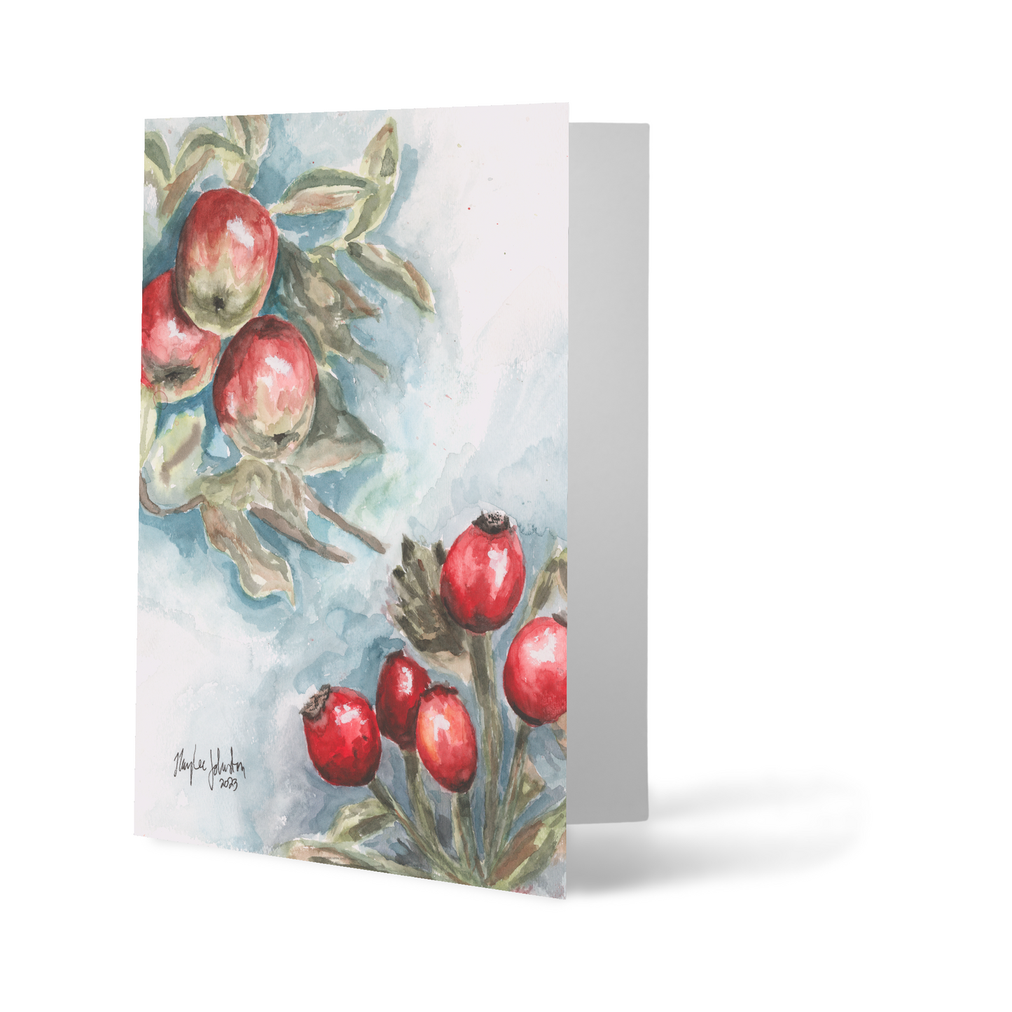 Folding Greeting Card and Envelope Bundle - Red Apples and Rosehips - 5 1/8 x 7 - A7
