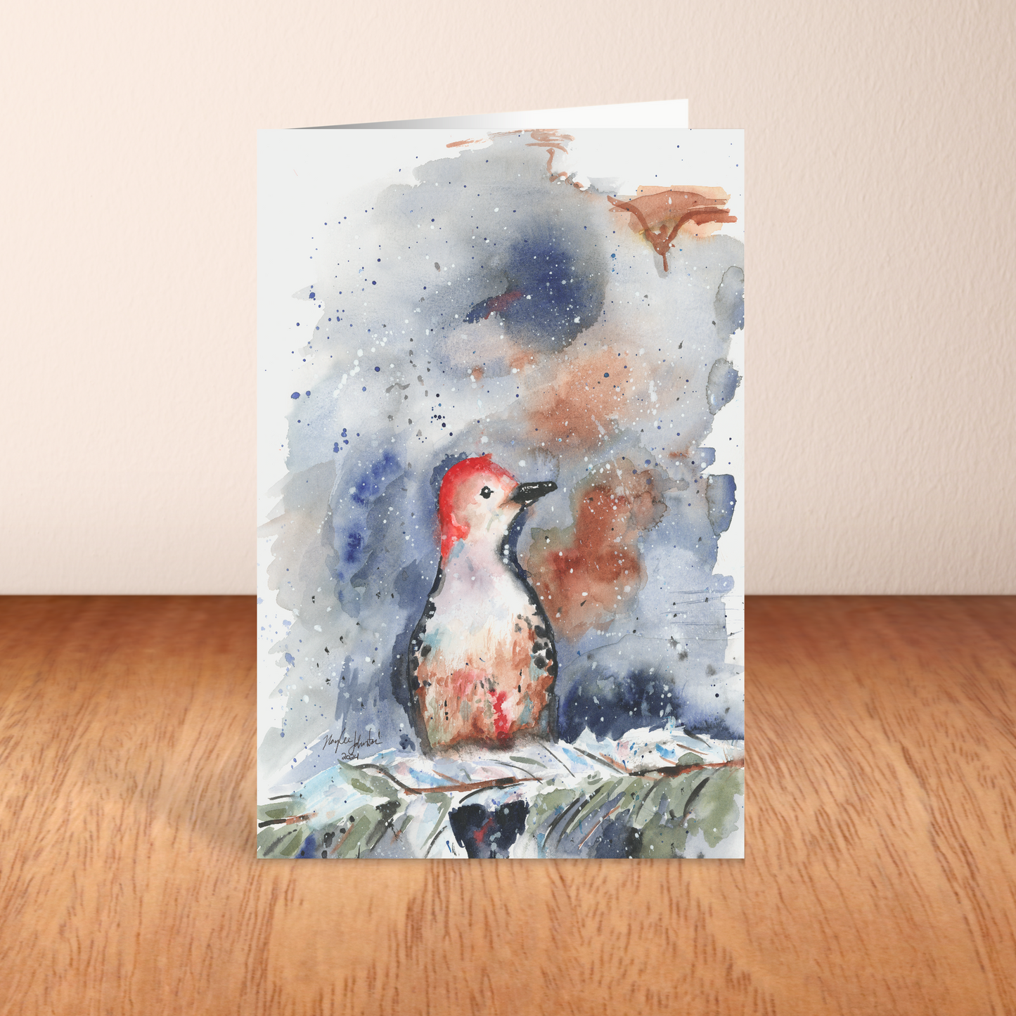 Folding Greeting Card and Envelope Bundle - Red Bellied Woodpecker - 5 1/8 x 7 - A7