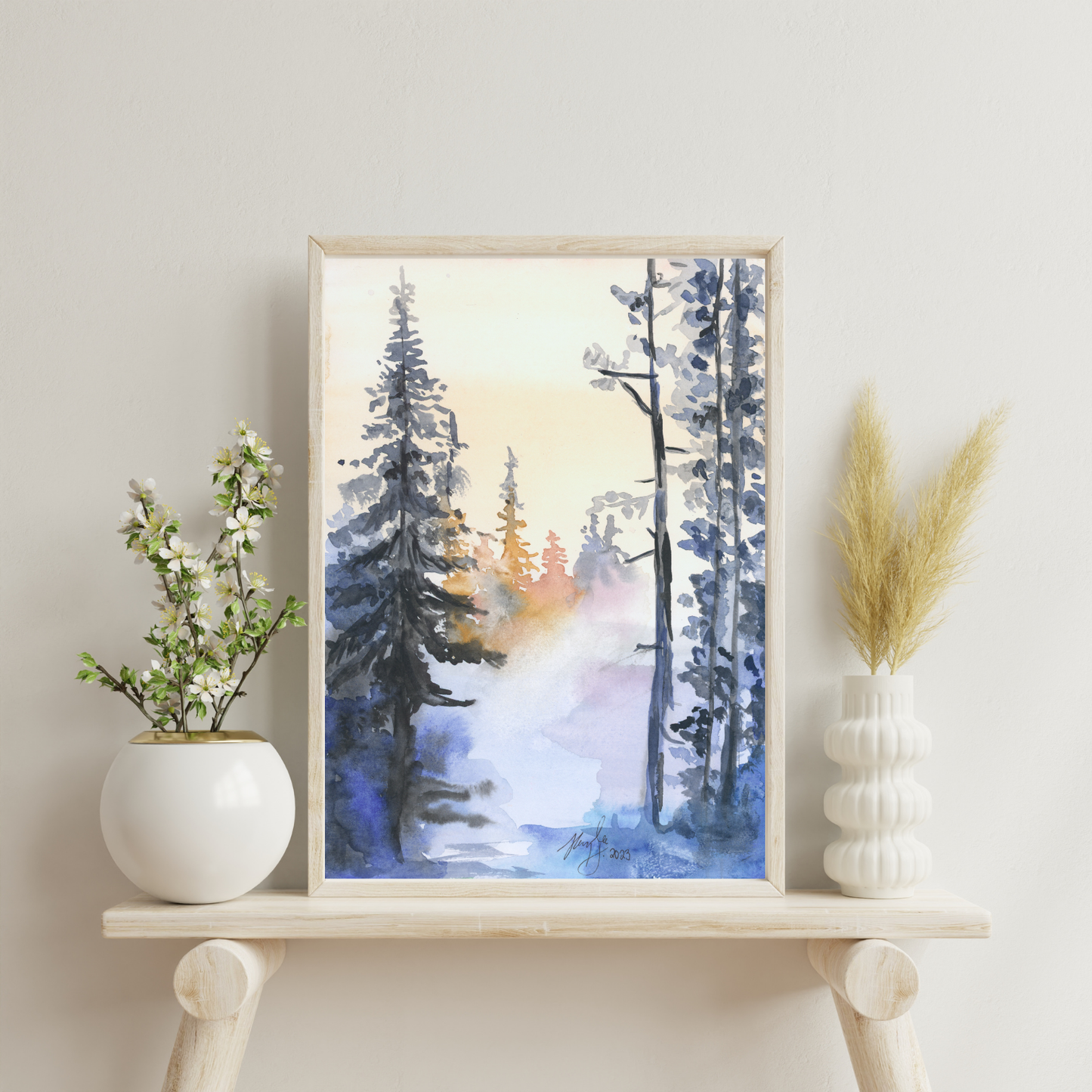 Snowy Forest Watercolor Print From Original, Winter Snow Artwork