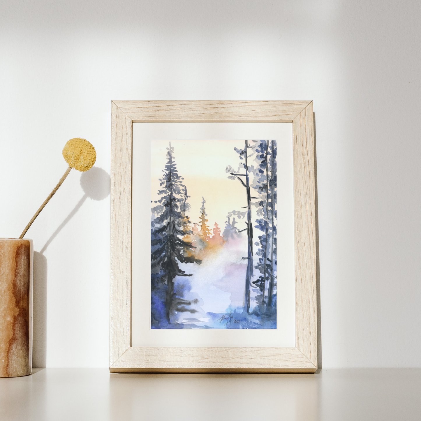 Snowy Forest Watercolor Print From Original, Winter Snow Artwork