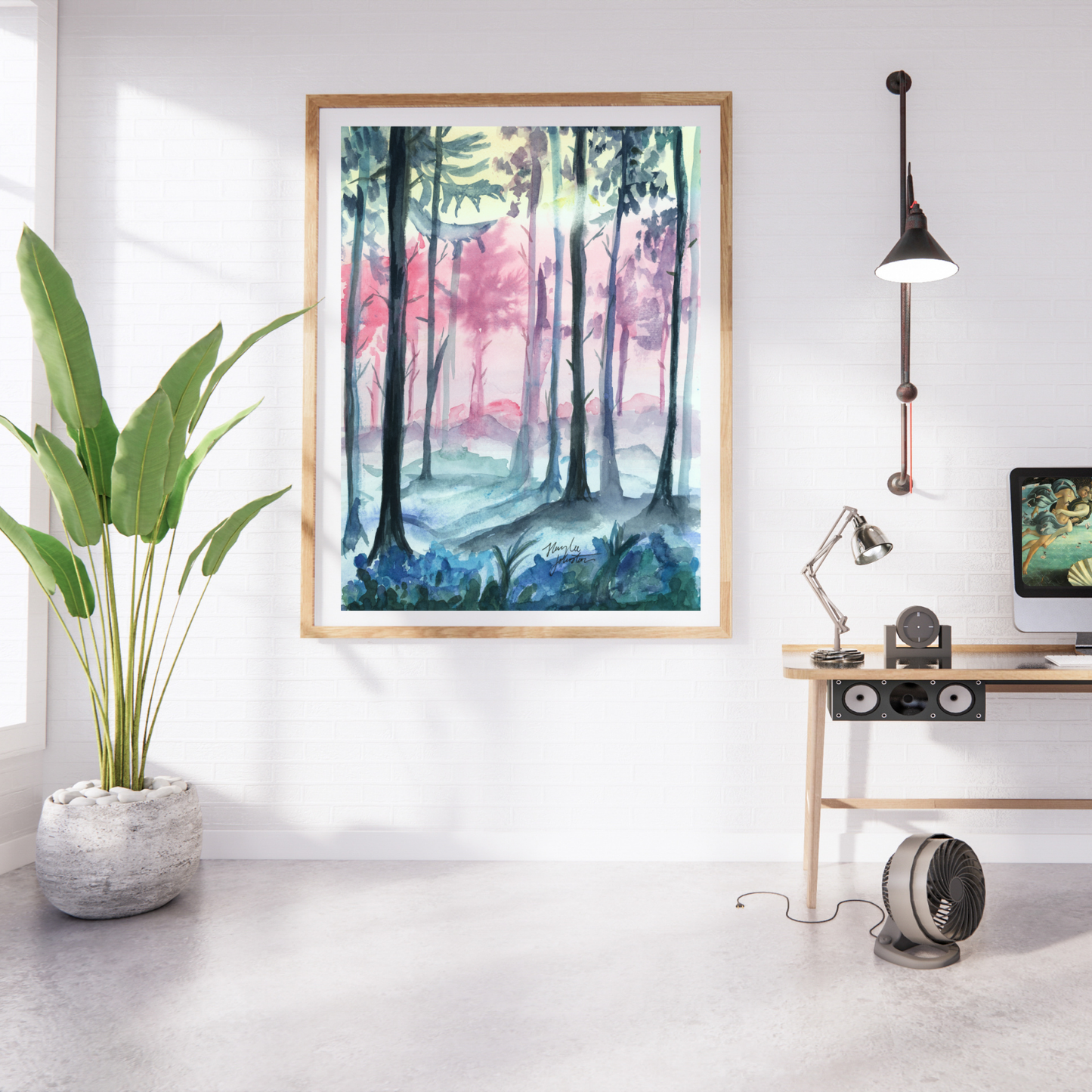 Fantasy Forest Watercolor Print, Magical Woodland Painting