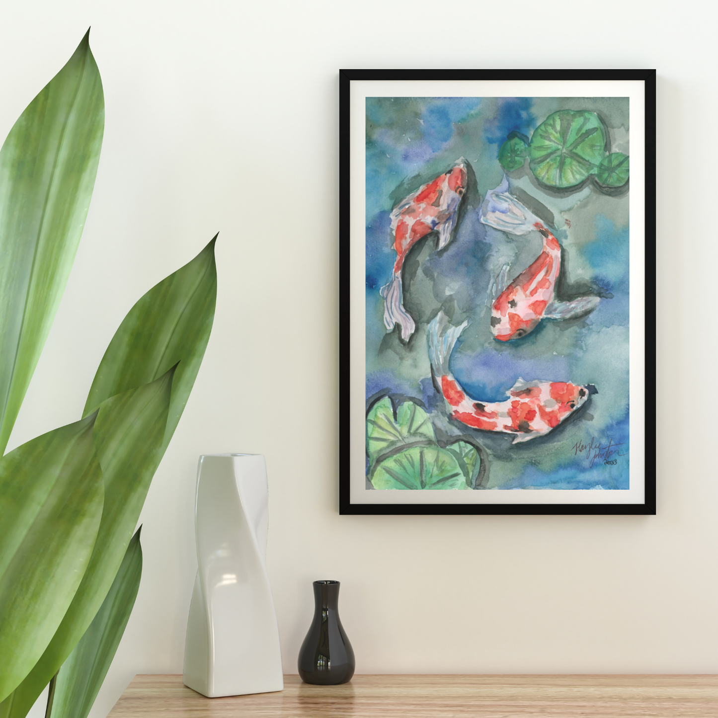 Koi Pond Wall Art, Colorful Print from Watercolor Painting, Original Goldfish Artwork