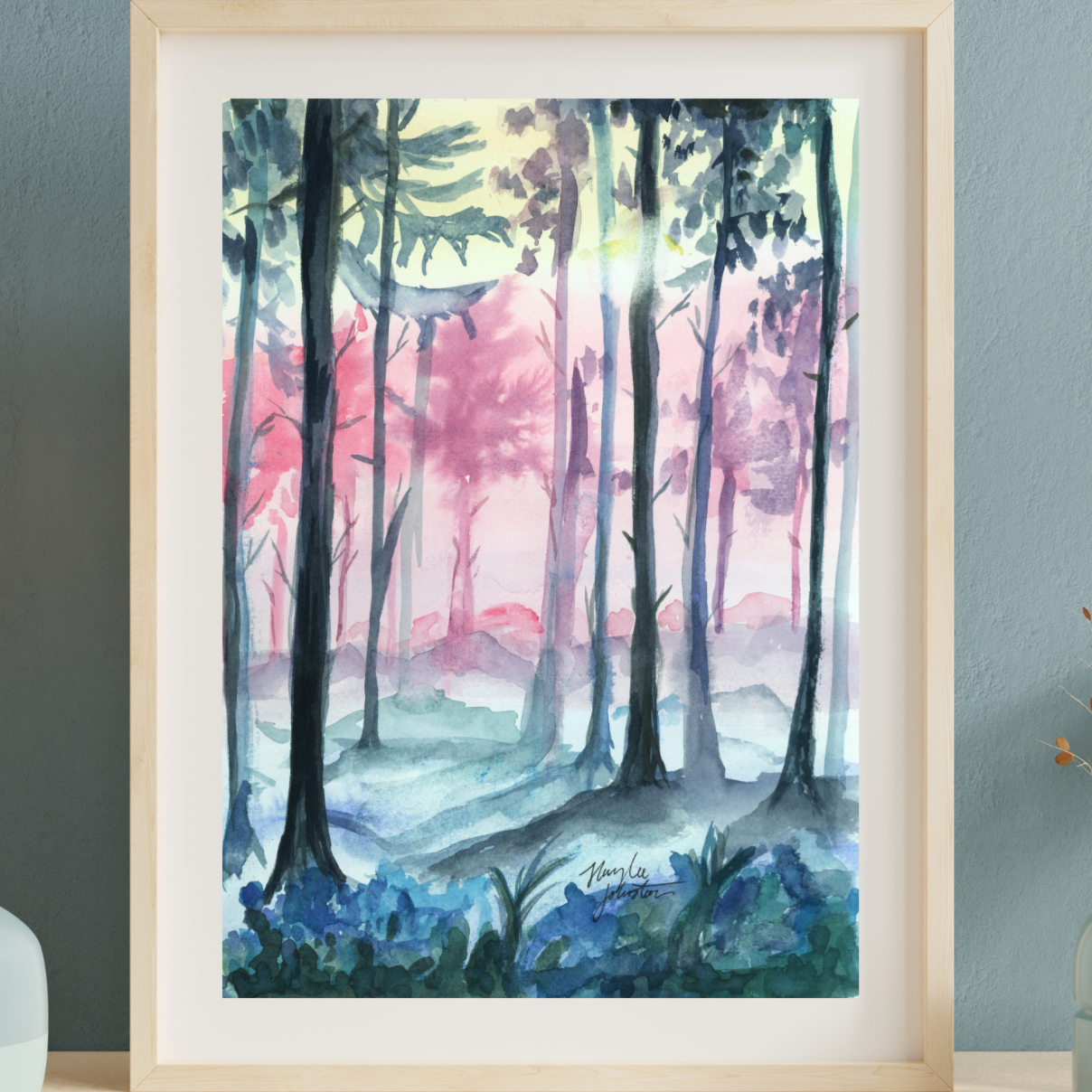 Fantasy Forest Watercolor Print, Magical Woodland Painting