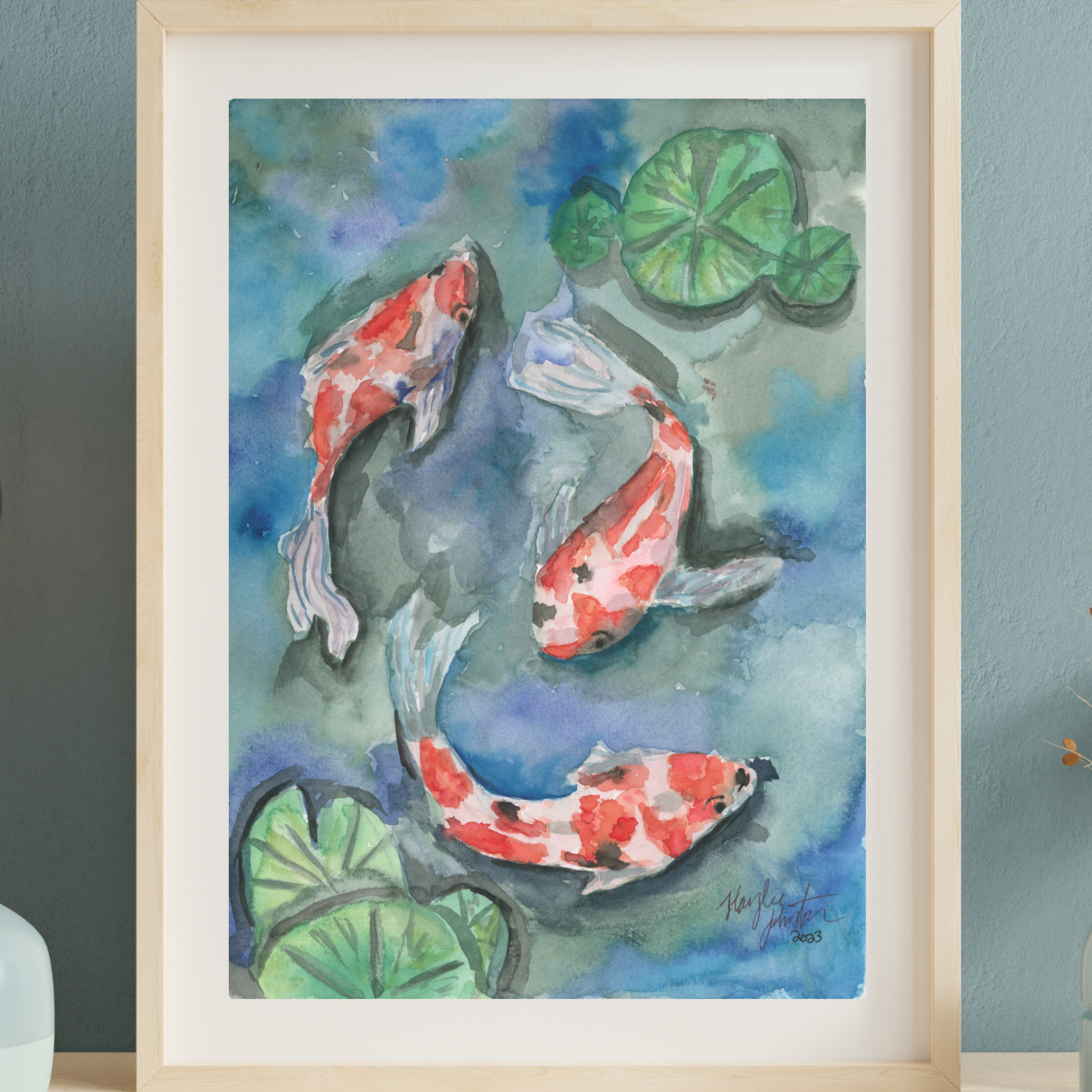 Koi Pond Wall Art, Colorful Print from Watercolor Painting, Original Goldfish Artwork