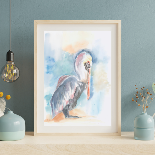 Pelican Print from Original Watercolor Painting, Abstract Wall Art, Home Decor for Bird Lover