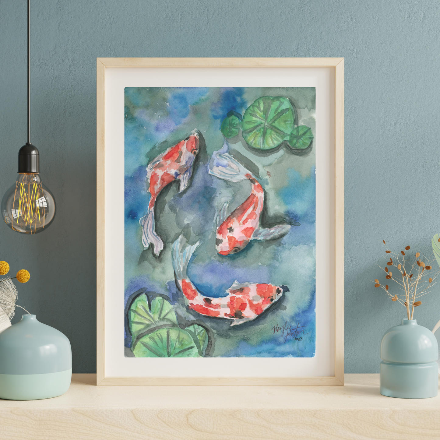 Koi Pond Wall Art, Colorful Print from Watercolor Painting, Original Goldfish Artwork