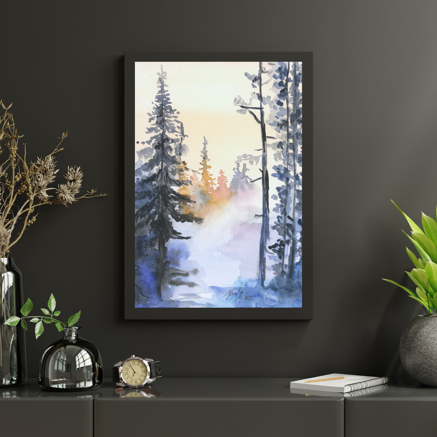 Snowy Forest Watercolor Print From Original, Winter Snow Artwork