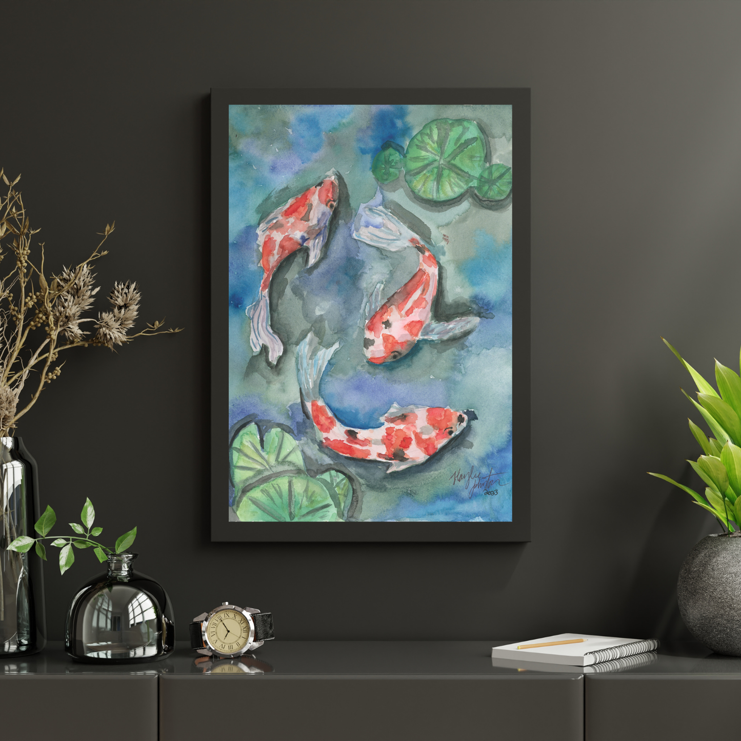 Koi Pond Wall Art, Colorful Print from Watercolor Painting, Original Goldfish Artwork