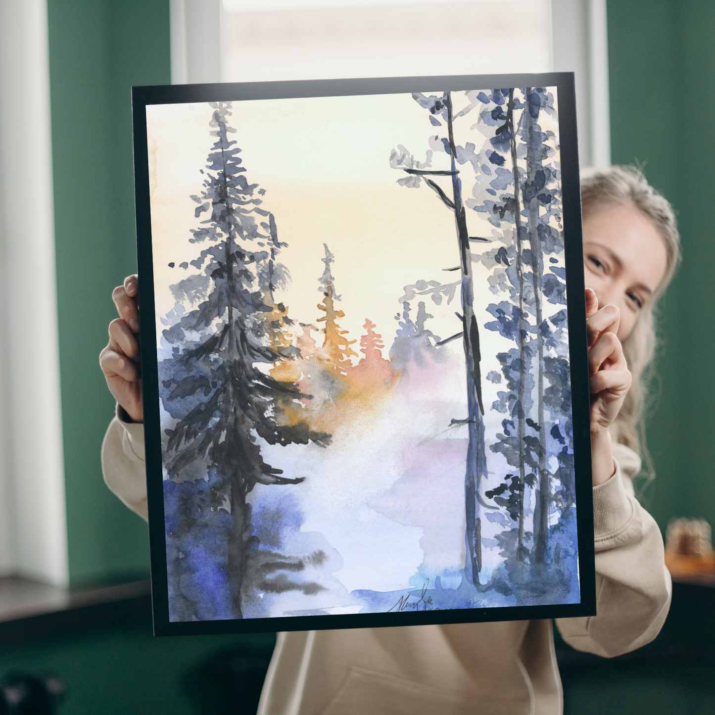 Snowy Forest Watercolor Print From Original, Winter Snow Artwork