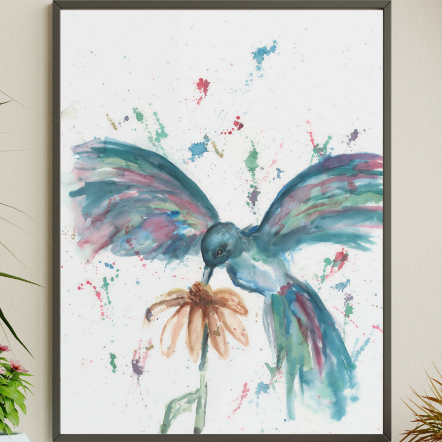 Hovering Hummingbird Watercolor Paintings, Hummingbird Watercolor Print