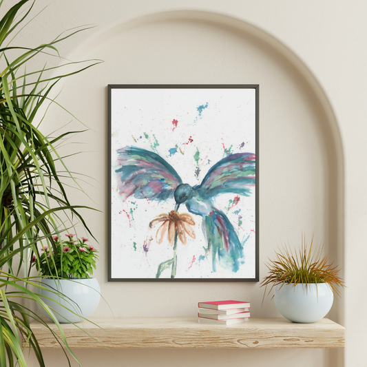 Hovering Hummingbird Watercolor Paintings, Hummingbird Watercolor Print