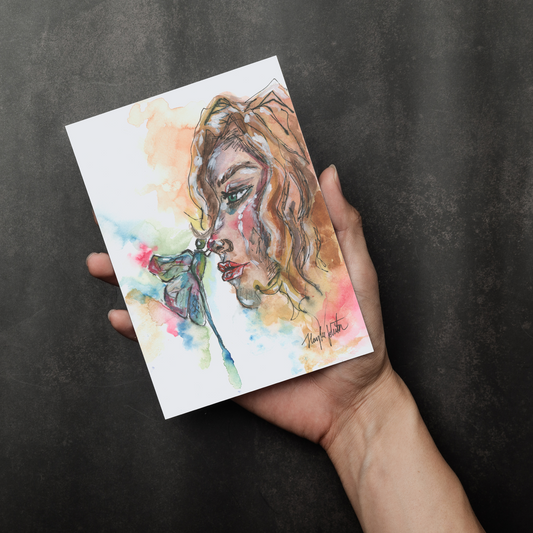 Note Card and Envelope Bundle - Dragonfly Girl - 5 1/8 x 7 - A7