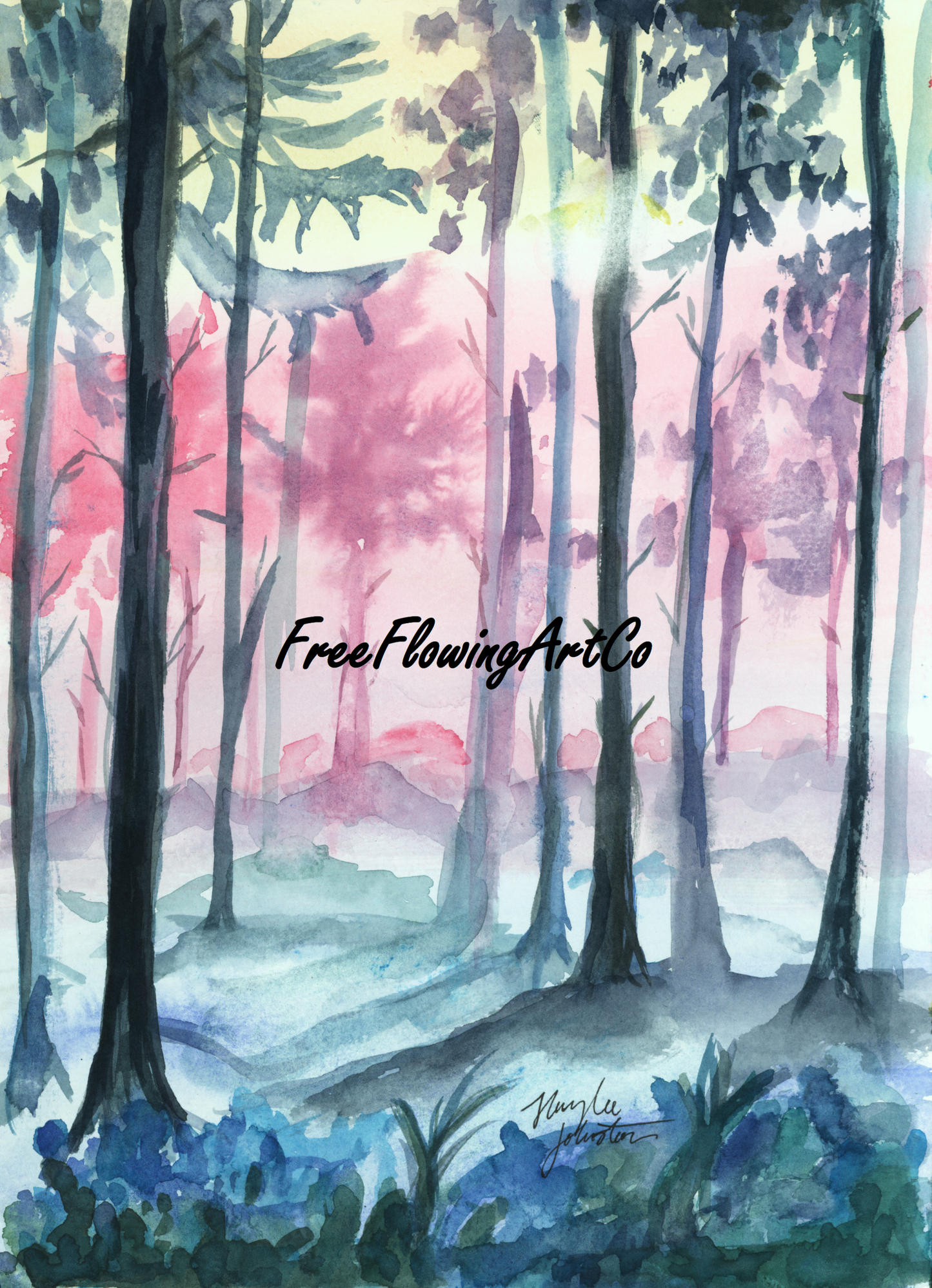 Fantasy Forest Watercolor Print, Magical Woodland Painting