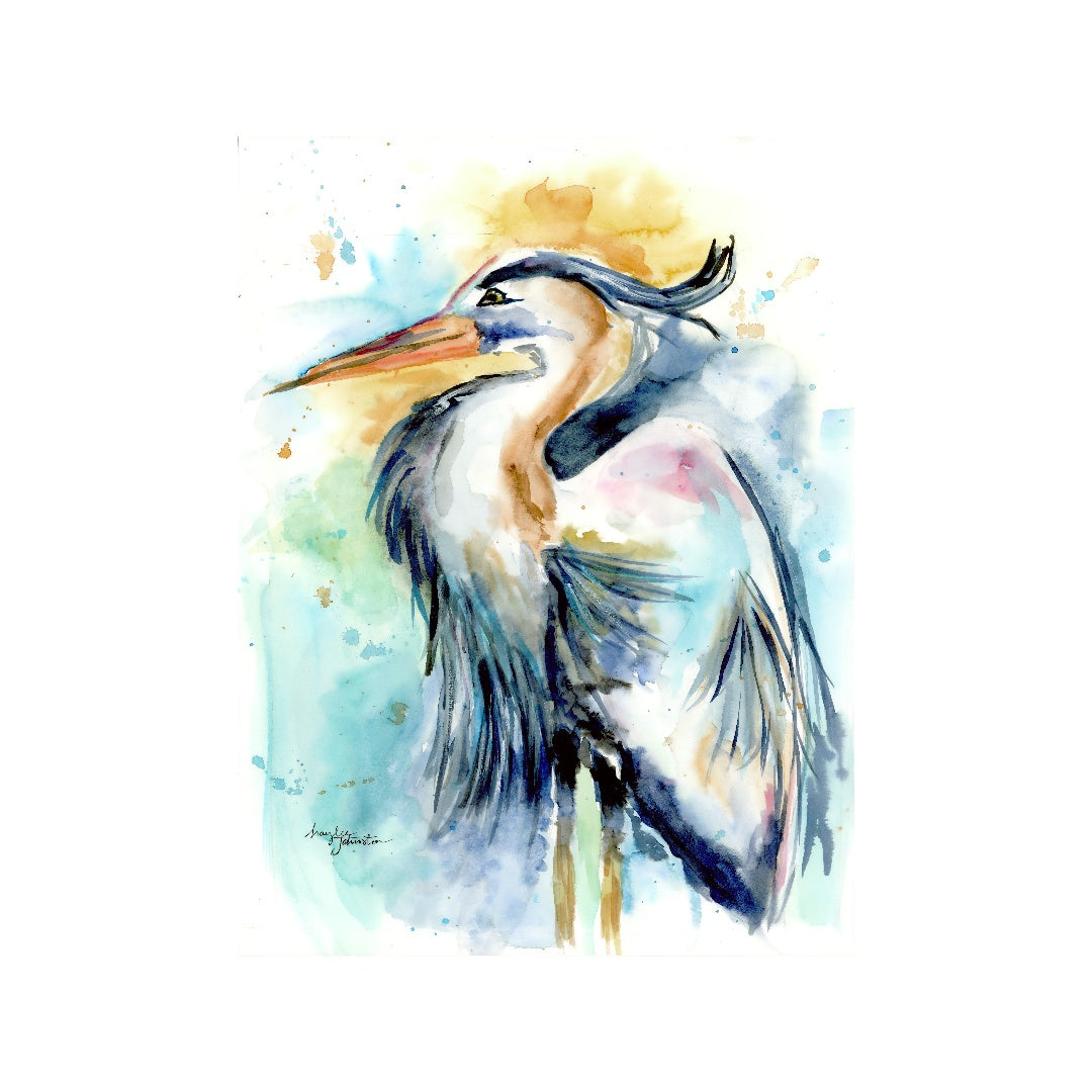 Giclée Female Heron displayed unframed against a plain white background, showing the full artwork with no surrounding decor.