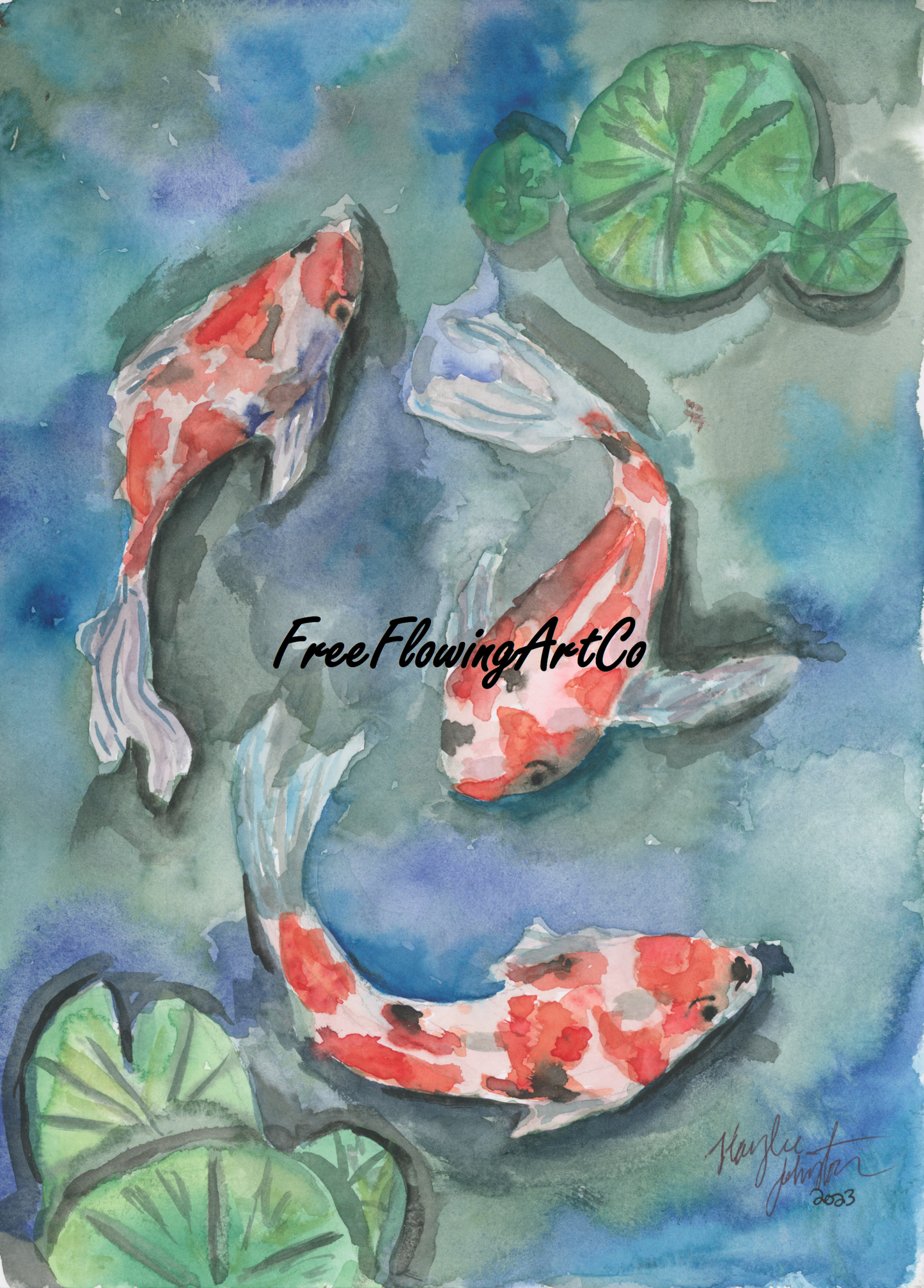 Koi Pond Wall Art, Colorful Print from Watercolor Painting, Original Goldfish Artwork