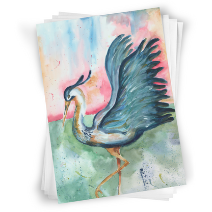 Flat cardstock note card featuring original watercolor piece Morning Glories in a stack on a white background.