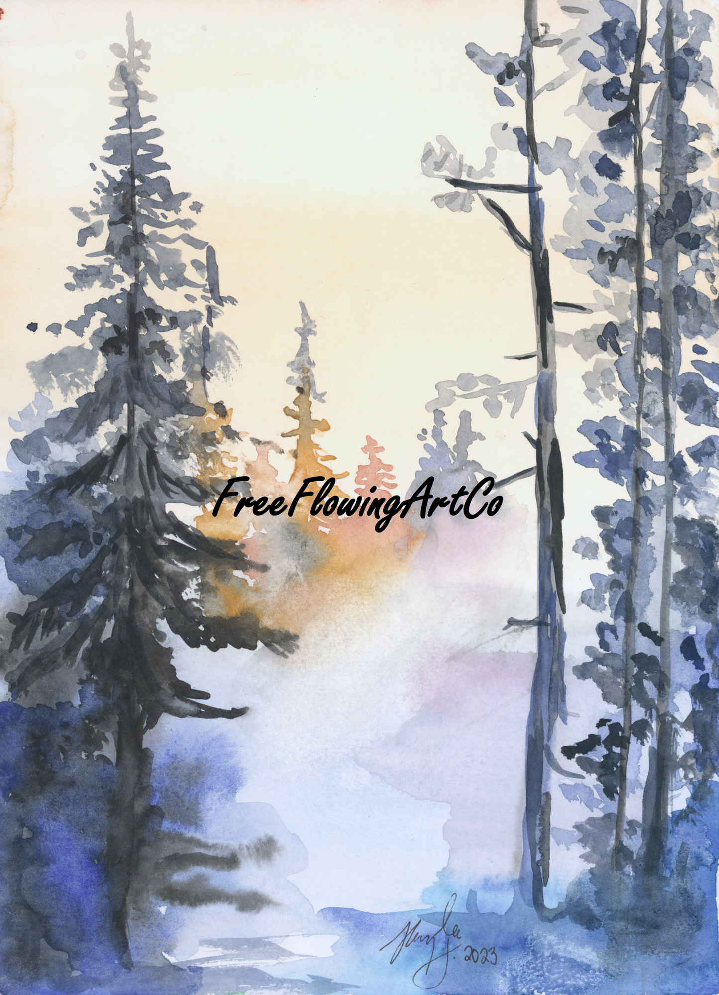 Snowy Forest Watercolor Print From Original, Winter Snow Artwork